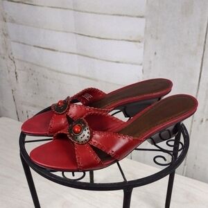 Naturalizer Red Leather Mules with Decorative Strap Sandal Size 10